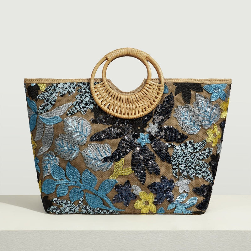 Bolsa Palha Bordada Floral