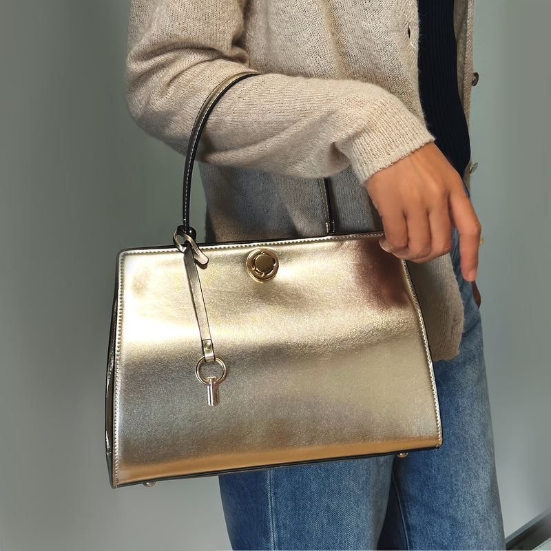 Bolsa De Couro; Bolsa Tote Estruturada; Bolsa Feminina De Luxo; Tote Bag Elegante; Acessório De Moda Sofisticado; Bolsa Executiva Feminina