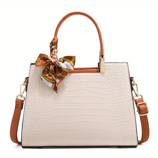 Bolsa Feminina Elegante; Bolsa Tote Croco; Bolsa Bege com Alça Caramelo; Bolsa Estruturada de Ombro