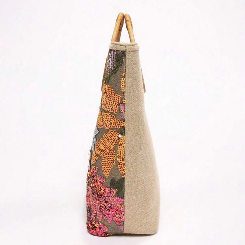 Bolsa Palha Bordada Floral