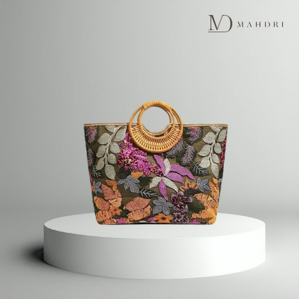 Bolsa Palha Bordada Floral