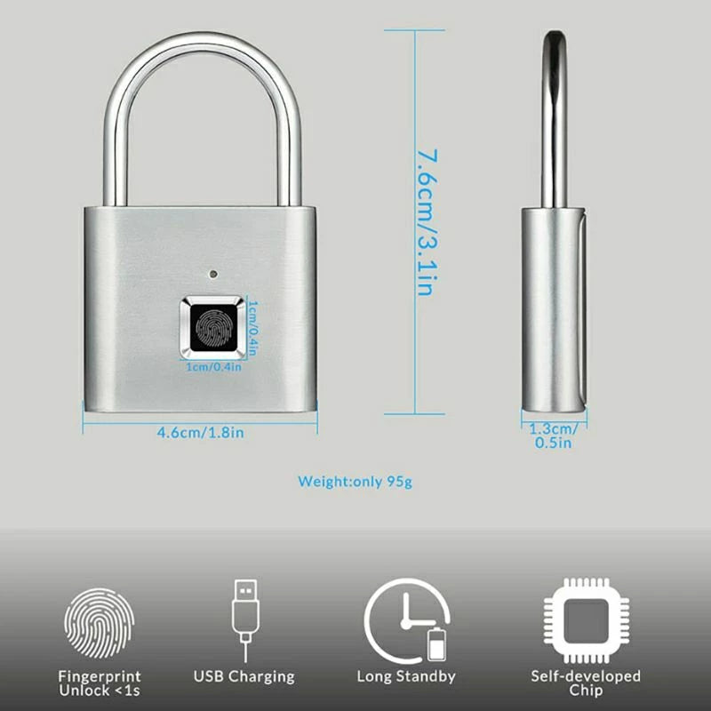 Cadeado de Impressão Digital com Carregamento USB - Touch Lock